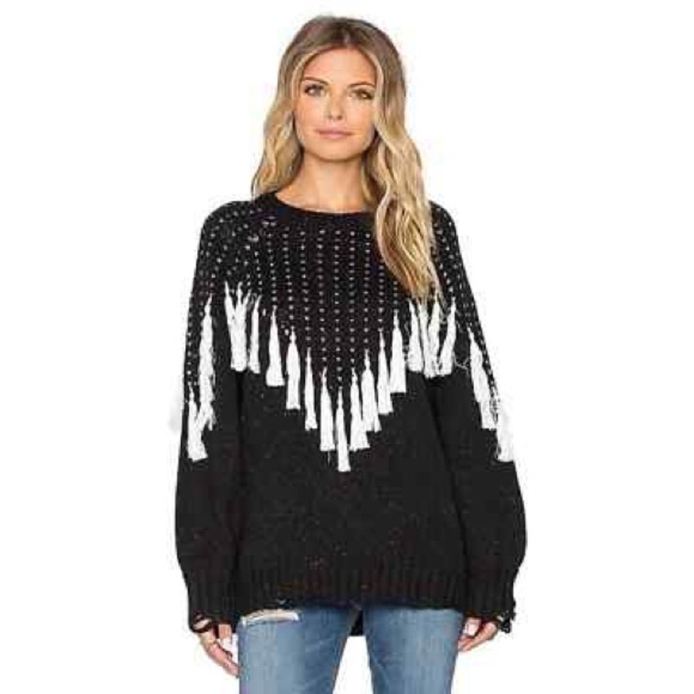 Wildfox Effie Tassel Black & White Sweater